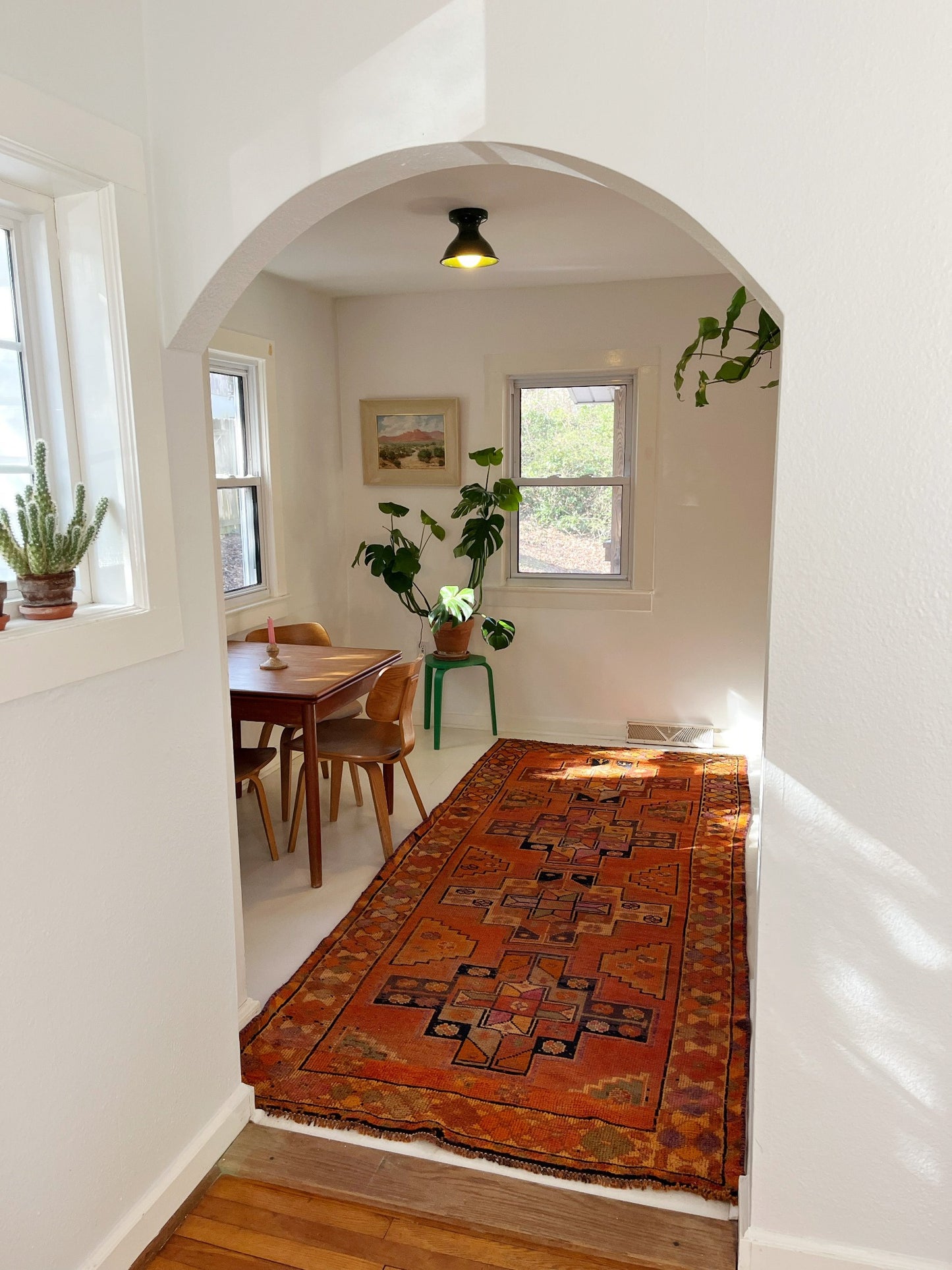 See Vintage Orange Canary Rug Styled as a Kitchen Runner