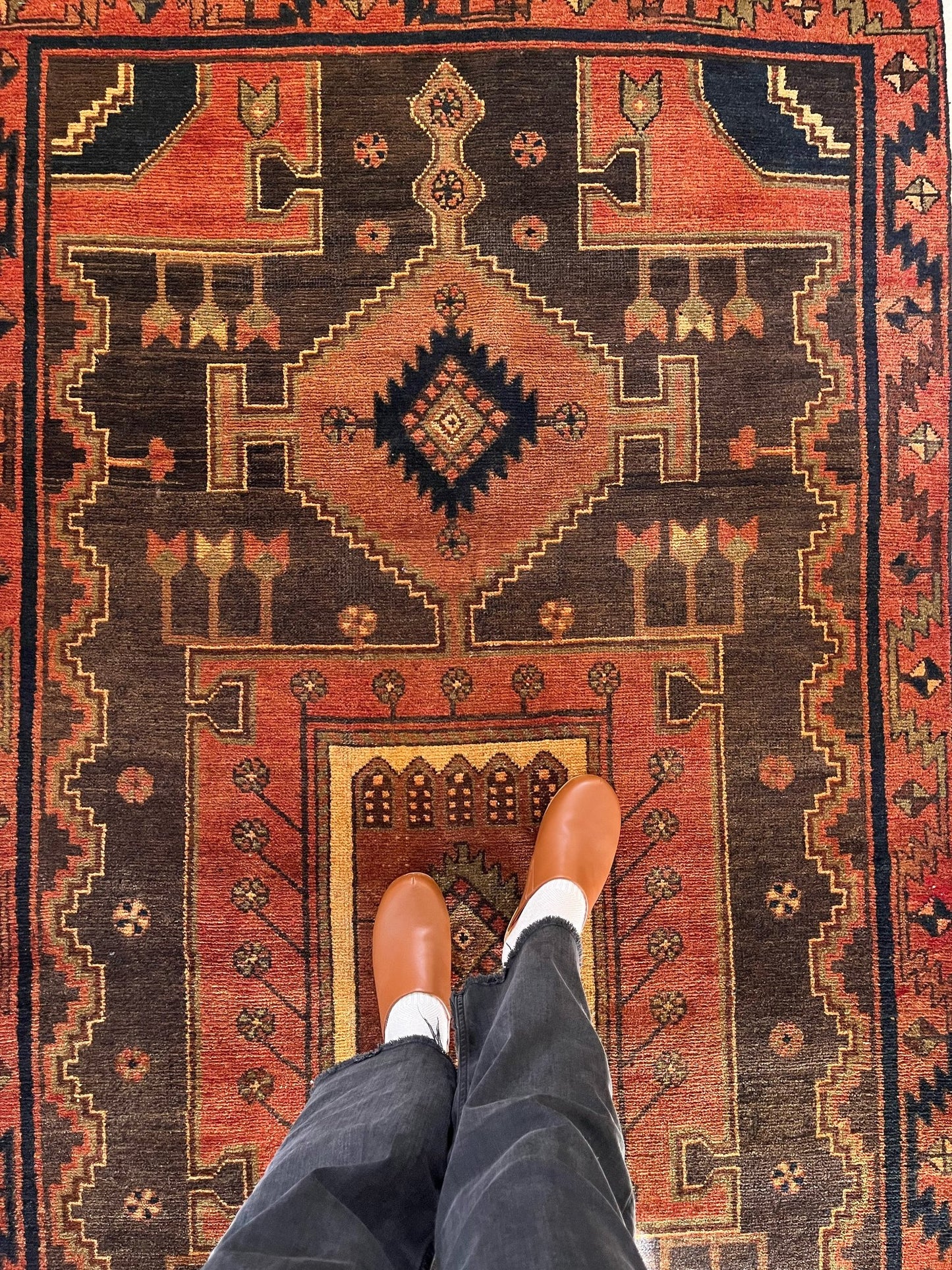 See Details and Motifs on Warm Earthy Vintage Persian Rug