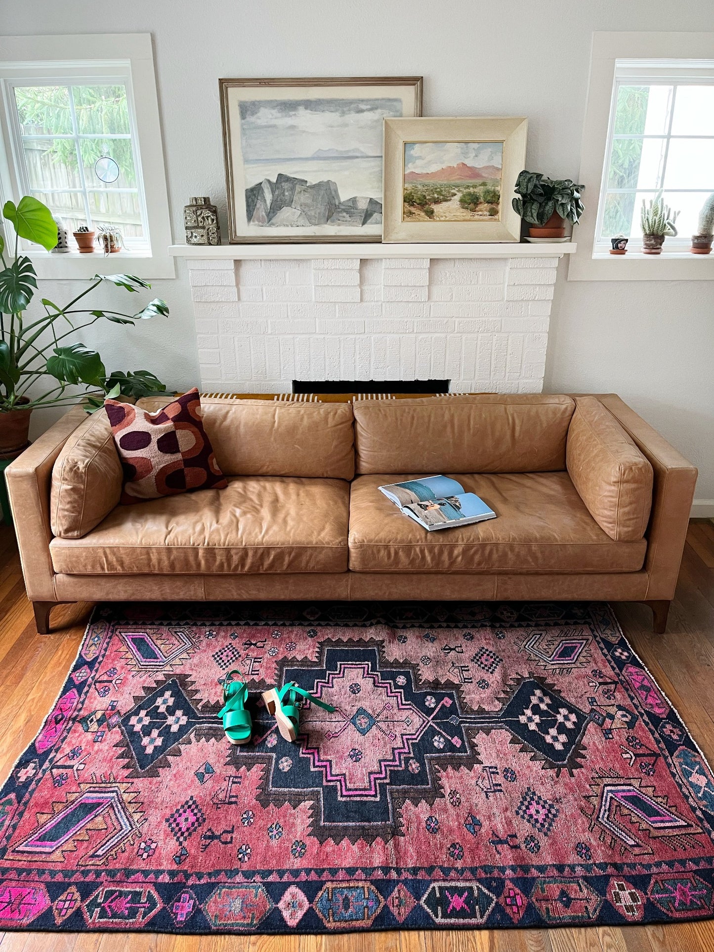 Style Vintage Pink Persian Rug in a Living Room