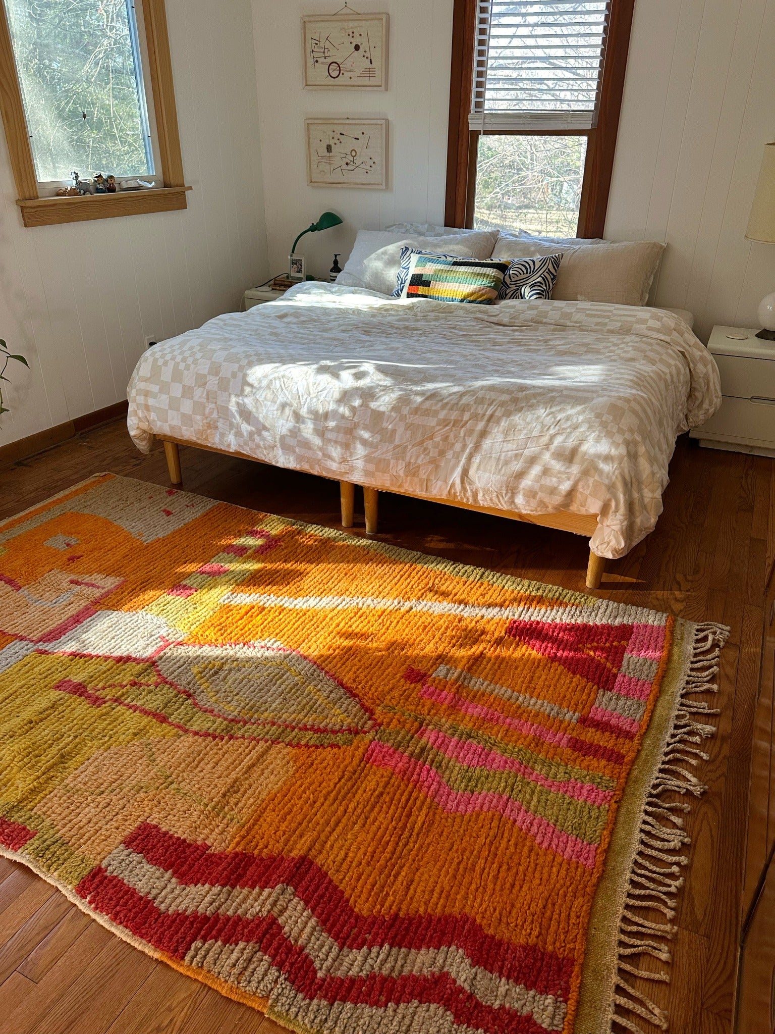 See Ojos multi-colored Moroccan Rug from an Angle