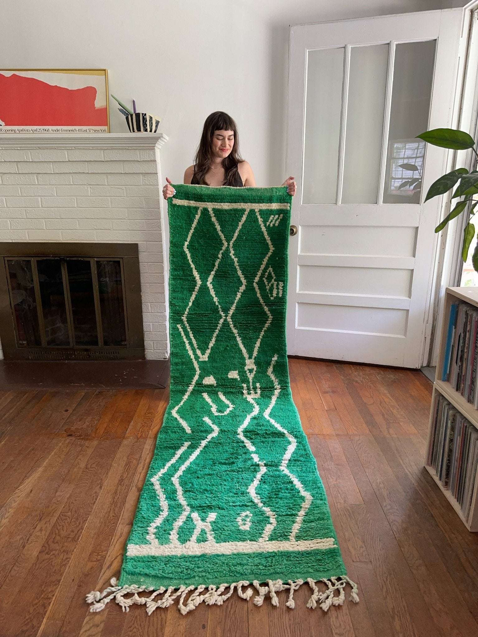 Shop Green and White Moroccan Runner Rug