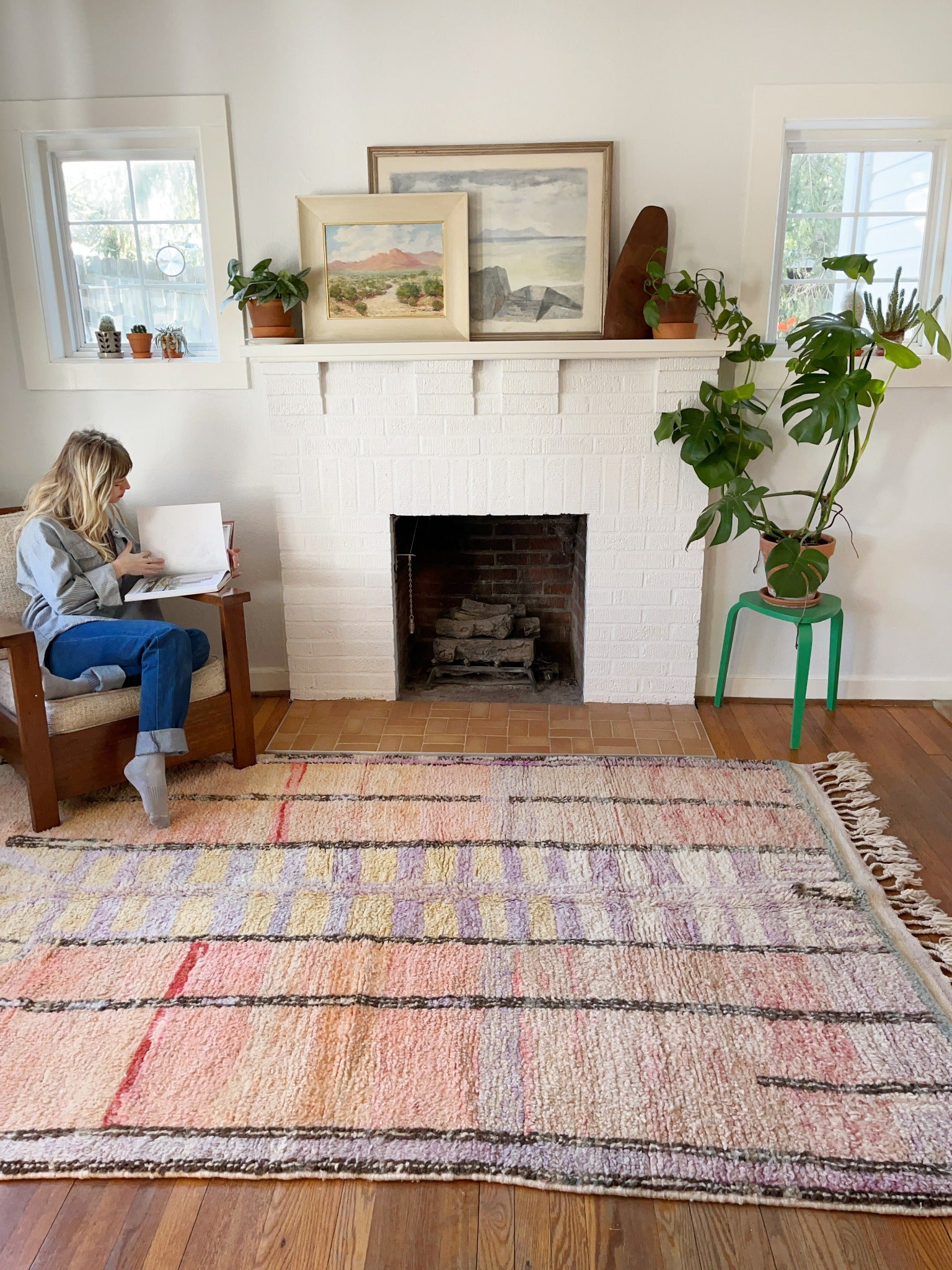 Enhance a Living Room Space with Laures Handmade pastel Moroccan Rug