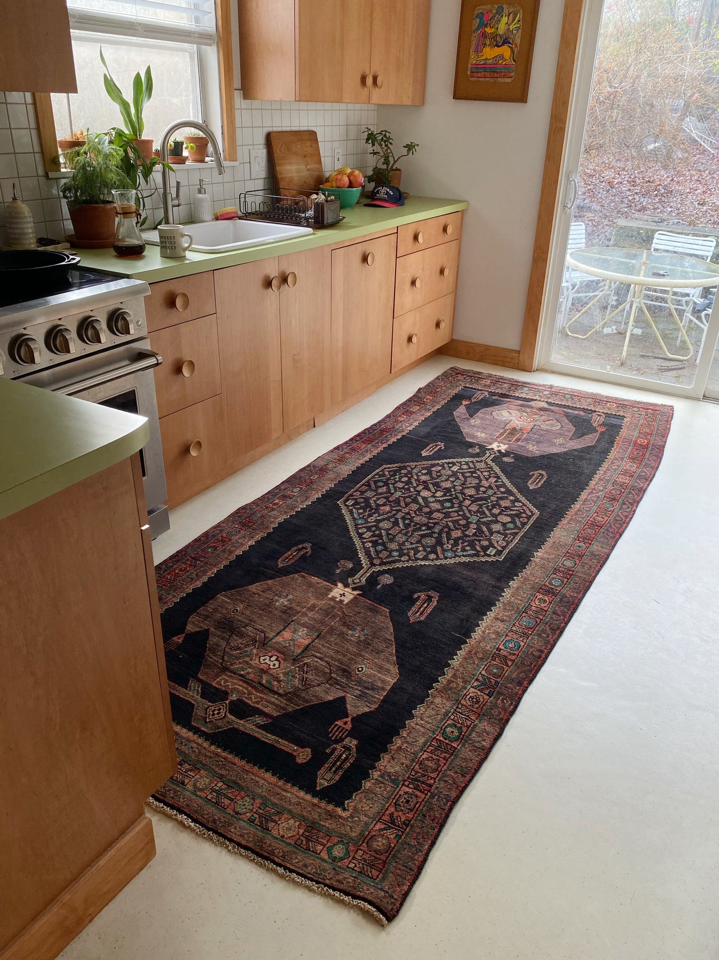 Palm vintage runner rug in a kitchen