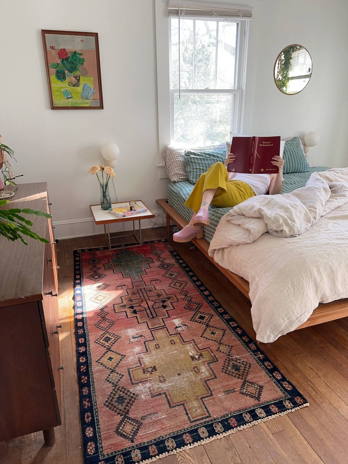 Santos Worn Terracotta and Marigold Vintage Rug