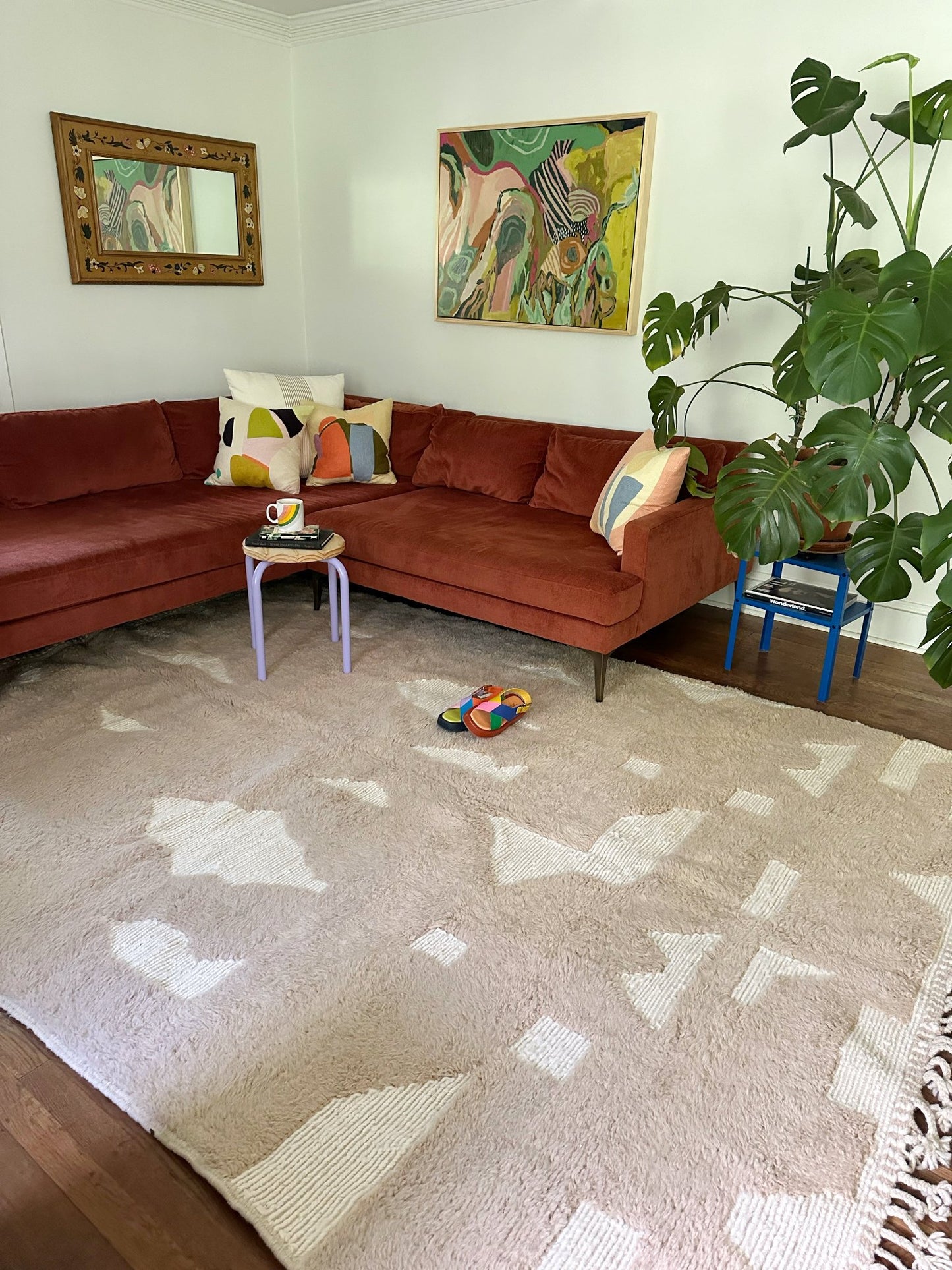 Style Beige Moroccan Area Rug in a Living Room