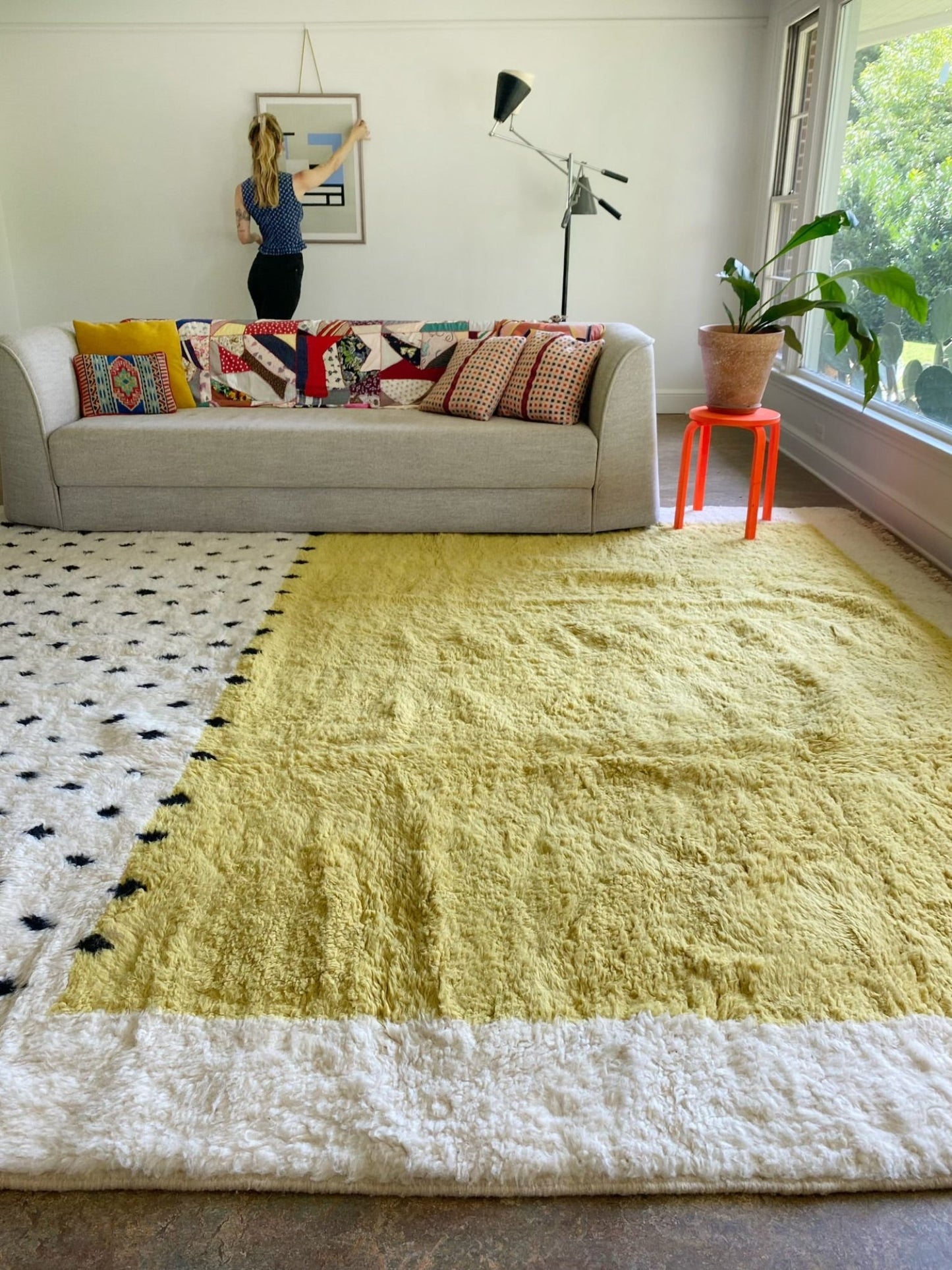 Style a LIving Room with Chartreuse Moroccan Area Rug