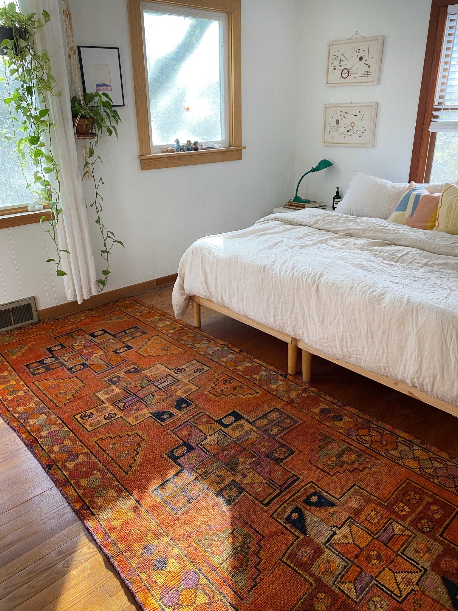 See Canary Persian Rug Styled at the Foot of the Bed