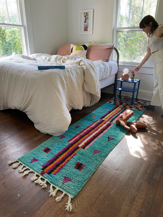 Julep Moroccan runner is gorgeous styled in a bedroom