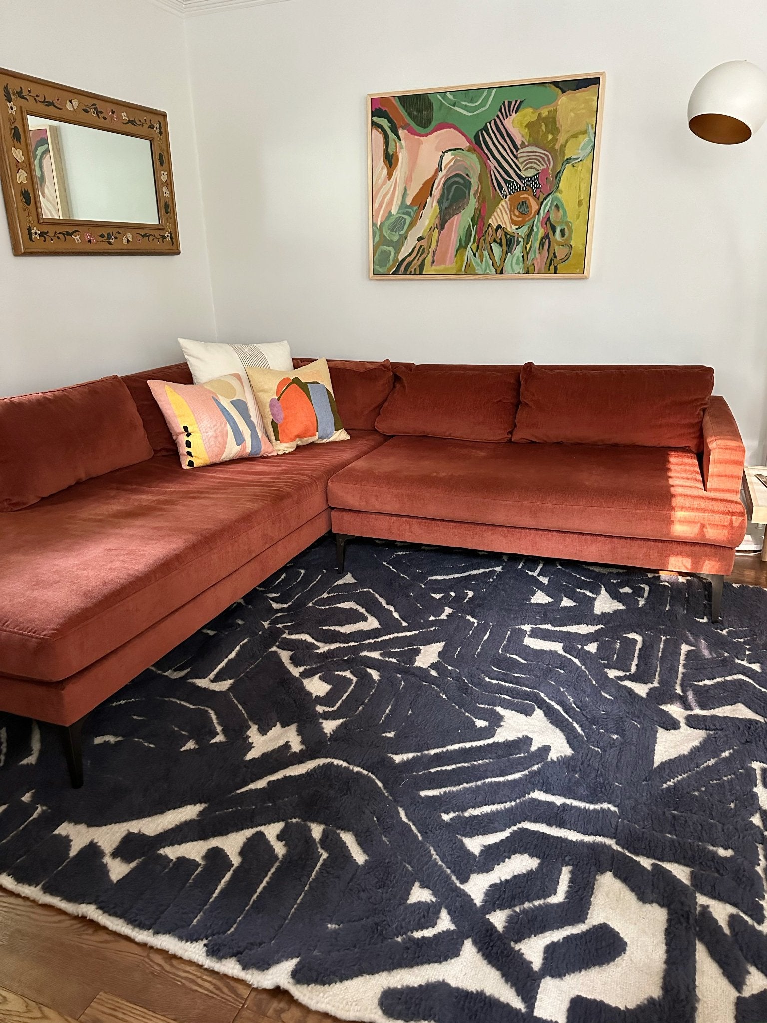 Style Modern High Pile Moroccan Rug in a Living Room