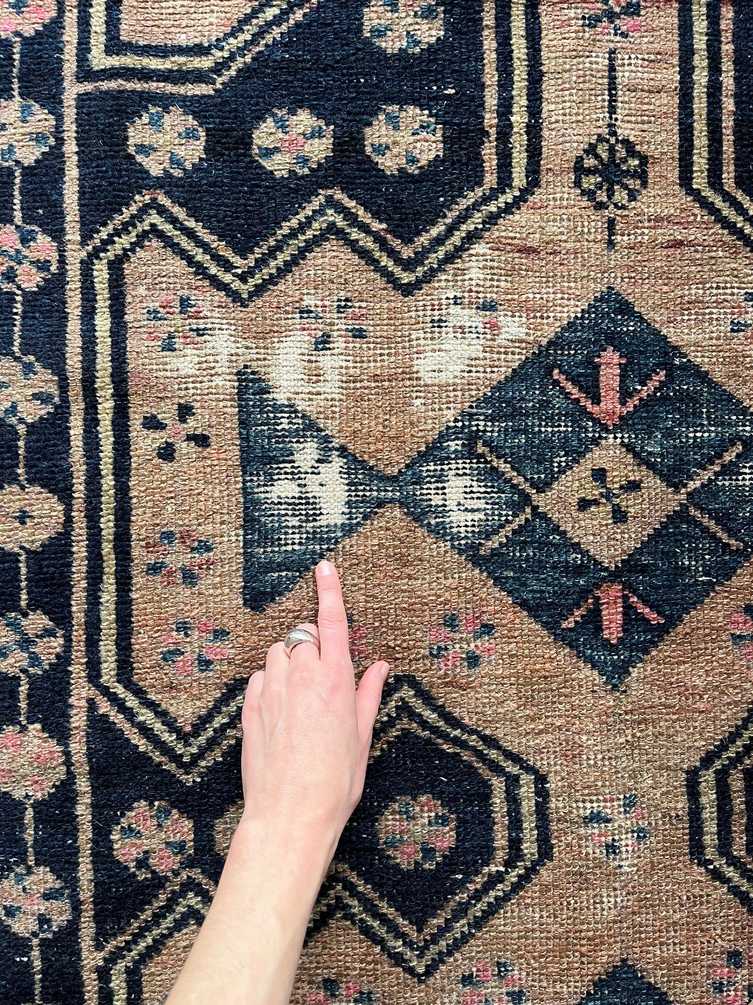 See Detail of Worn Spot on Arbor Persian Rug