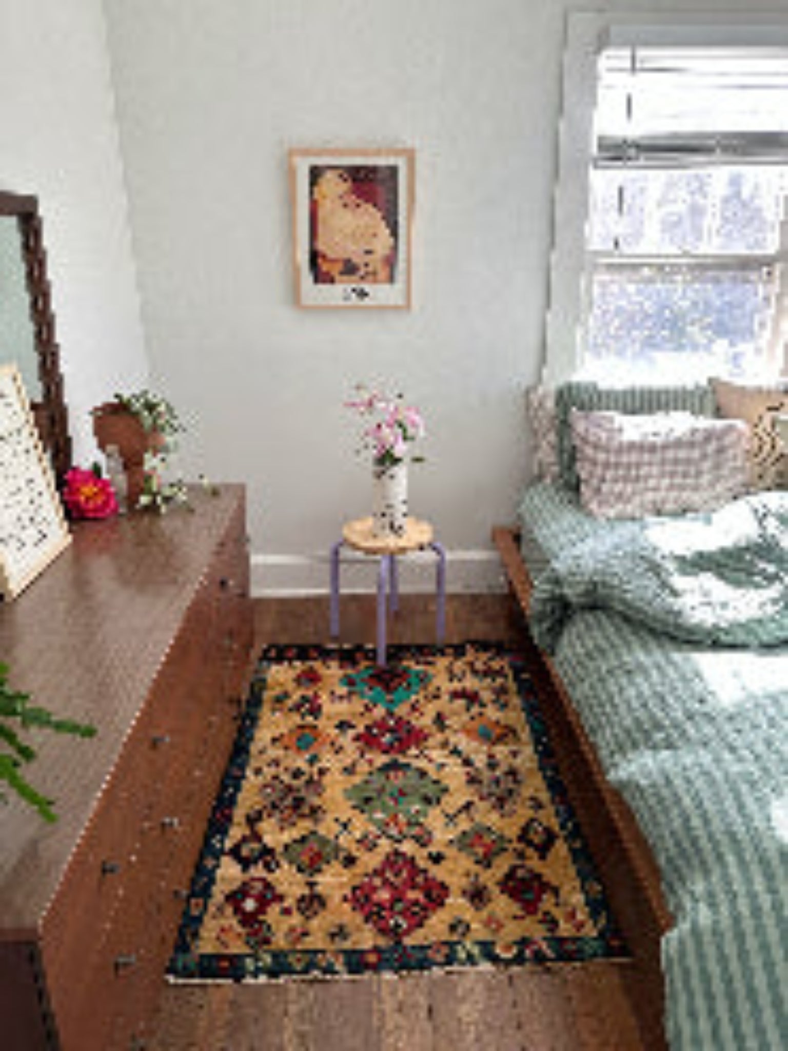 Enhance a Bedside with a Coloful Vintage Rug