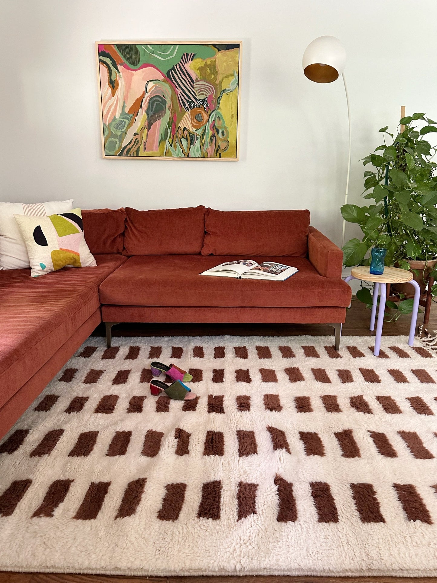 Style a Sectional Couch with Fluffy Moroccan Handmade Rug