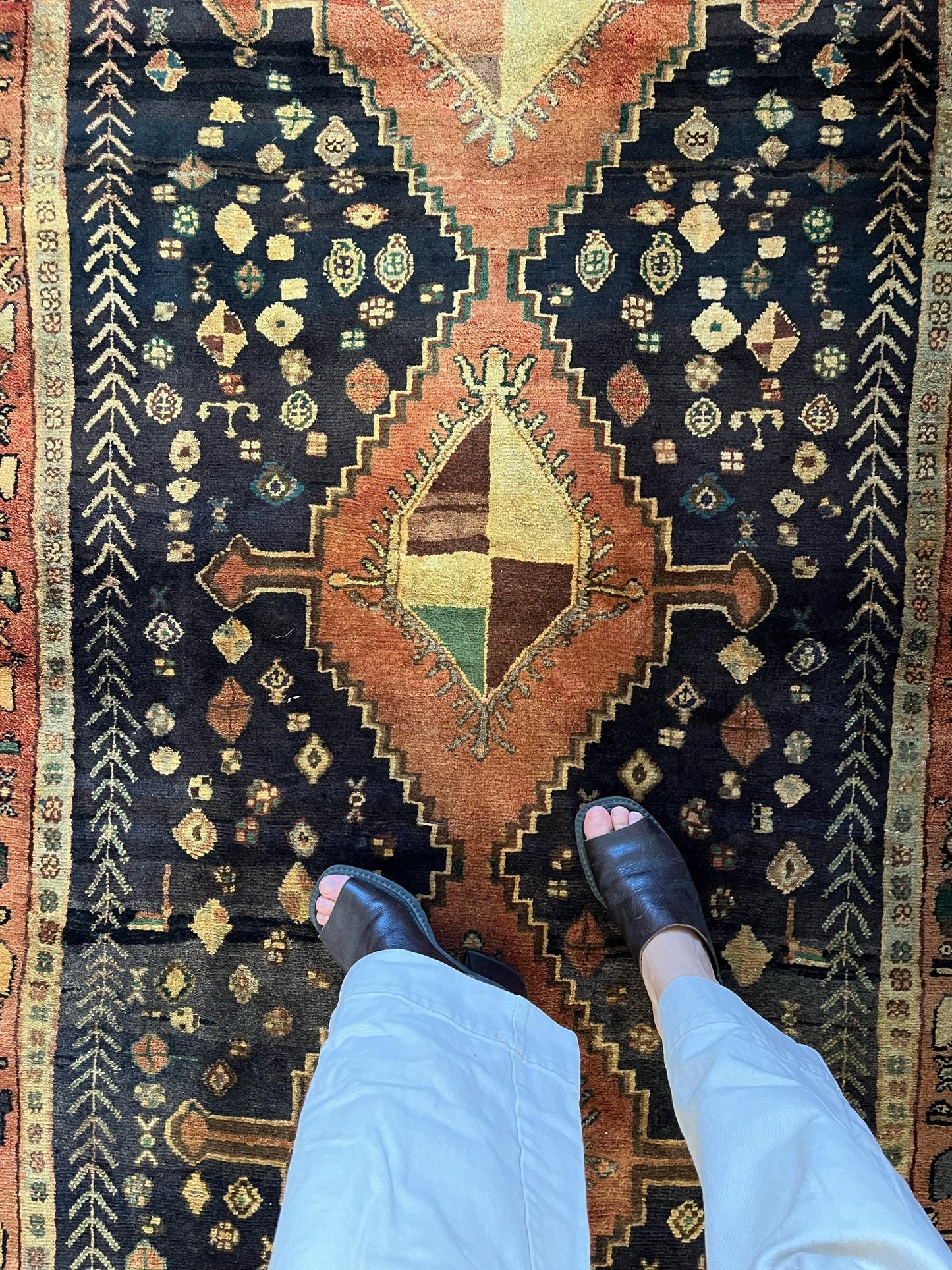 See Details and Motifs on Indigo and Jade Vintage Rug