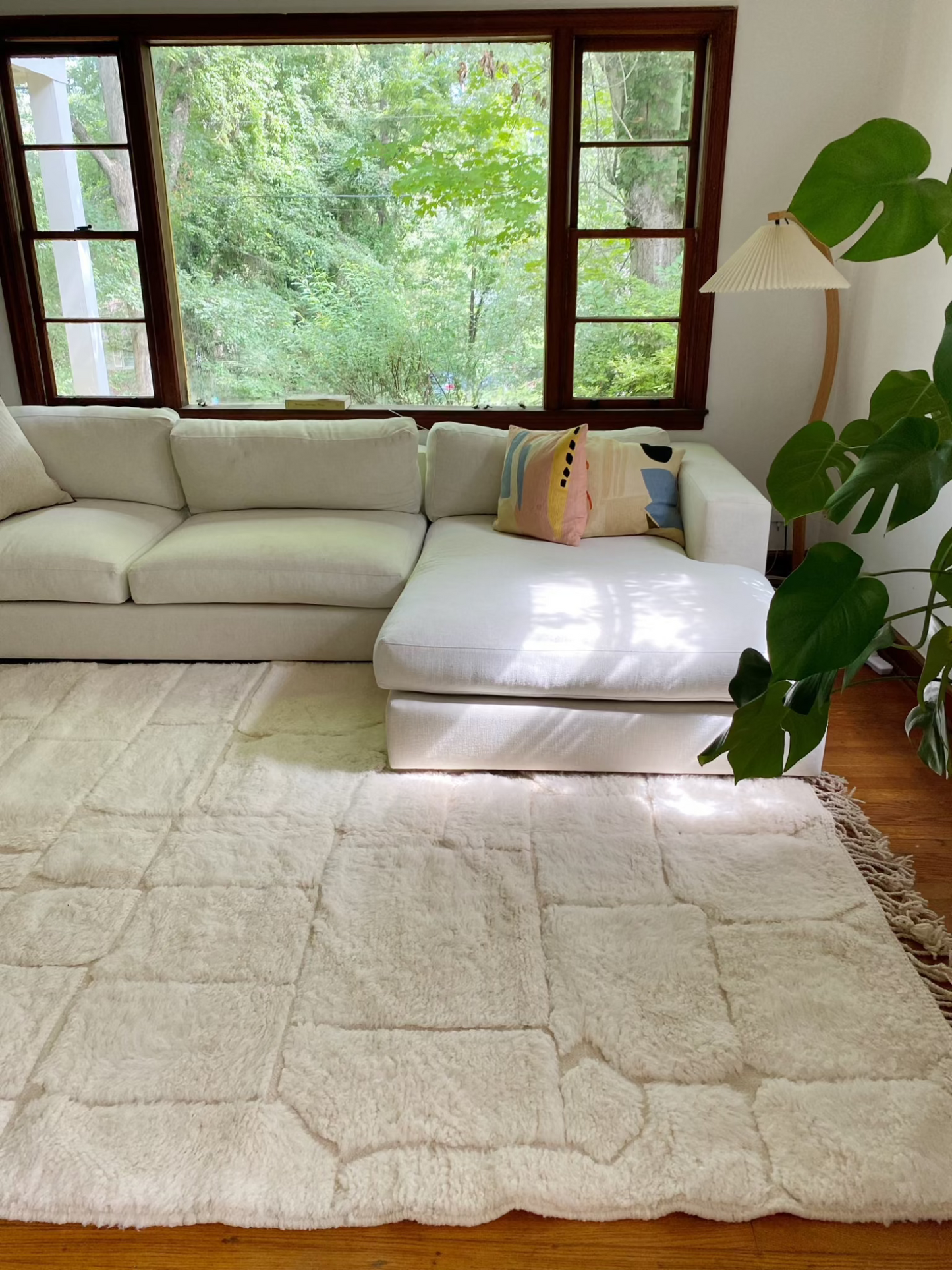 Style a Living Room with White Blocky Moroccan Rug