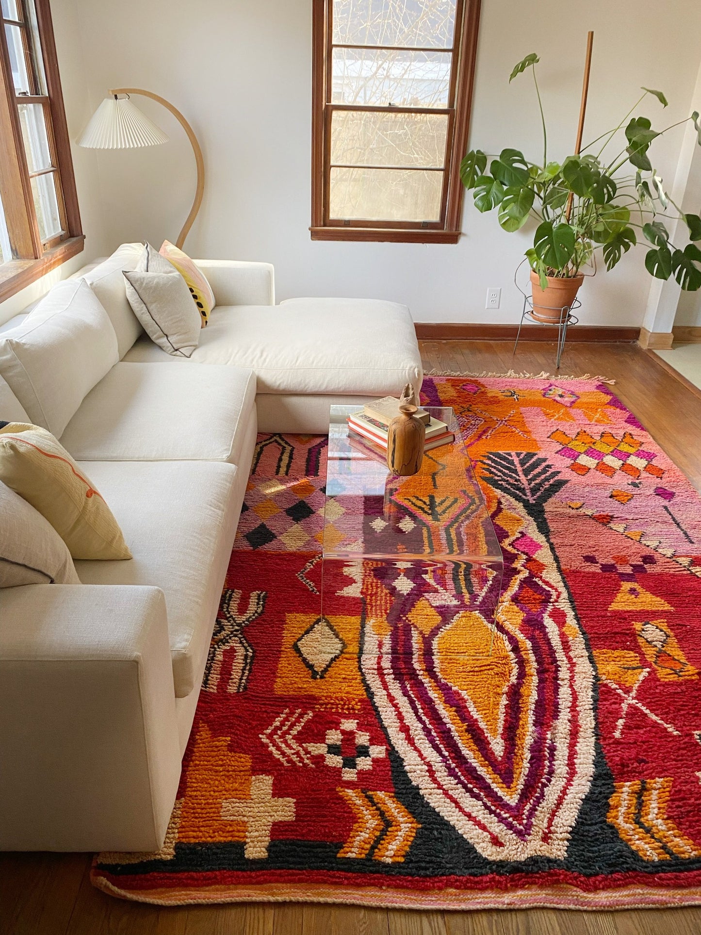 See Wedelia Moroccan Rug Styled with a Sectional Couch
