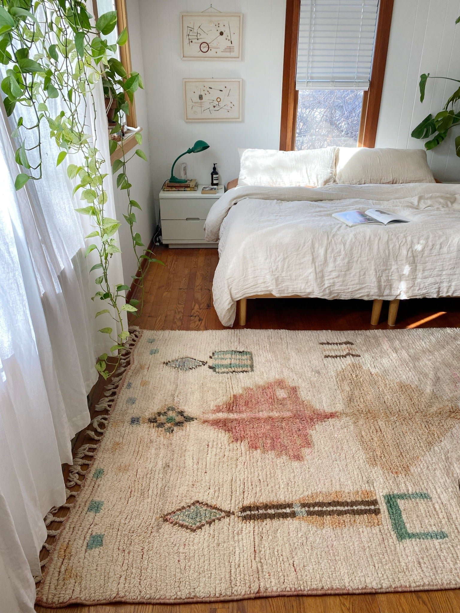 See Details of Maya Moroccan Rug in a Bedroom