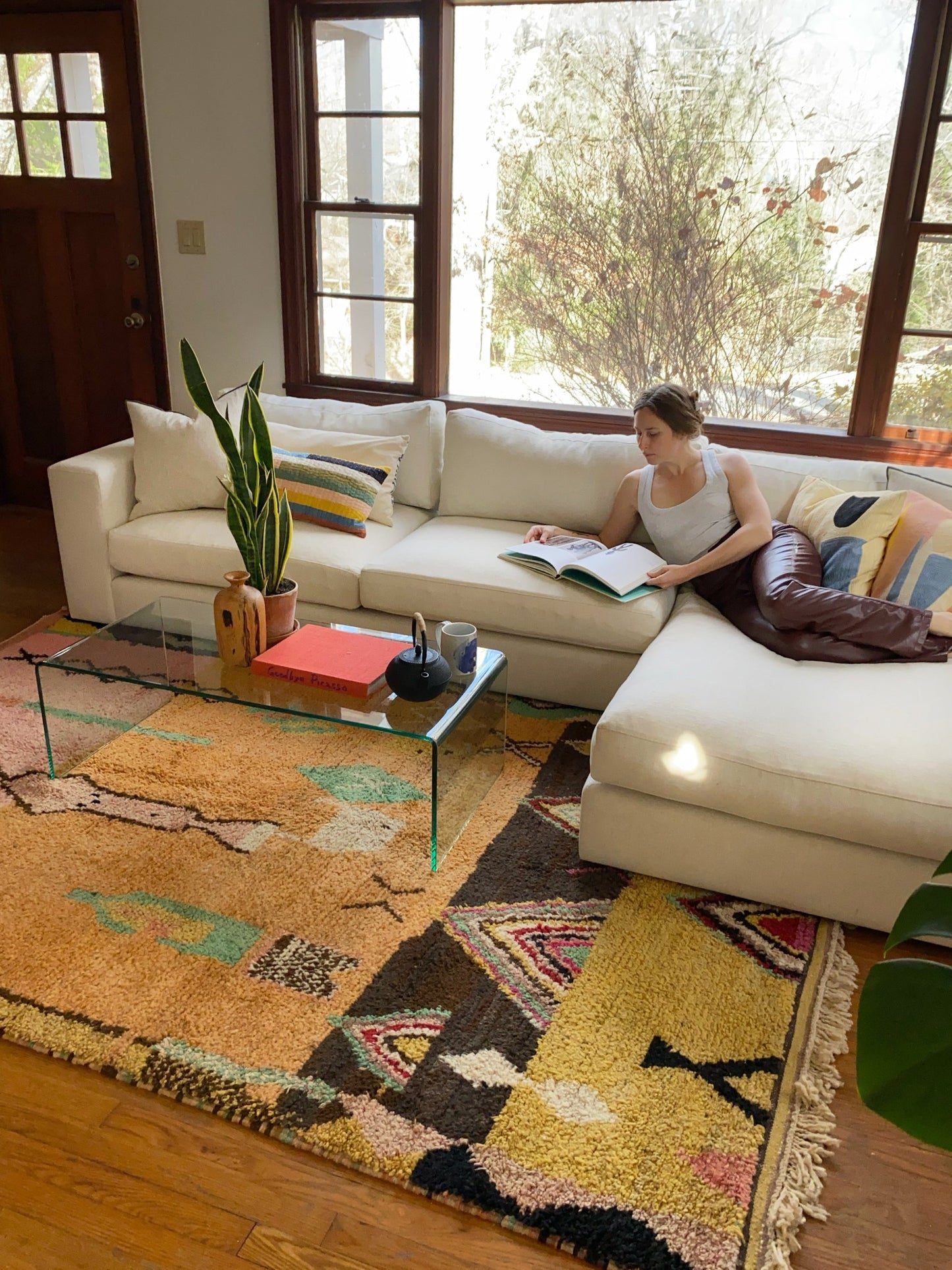 Style Gil Moroccan Rug with a Sectional Couch