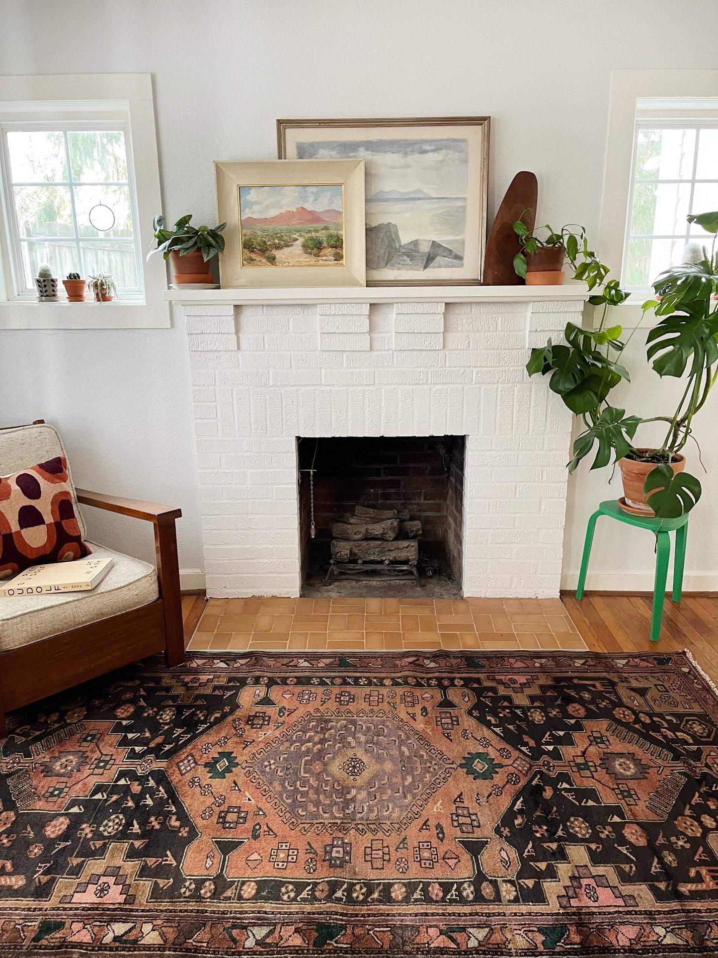See Beleni blue vintage Persian Rug in a Living Room