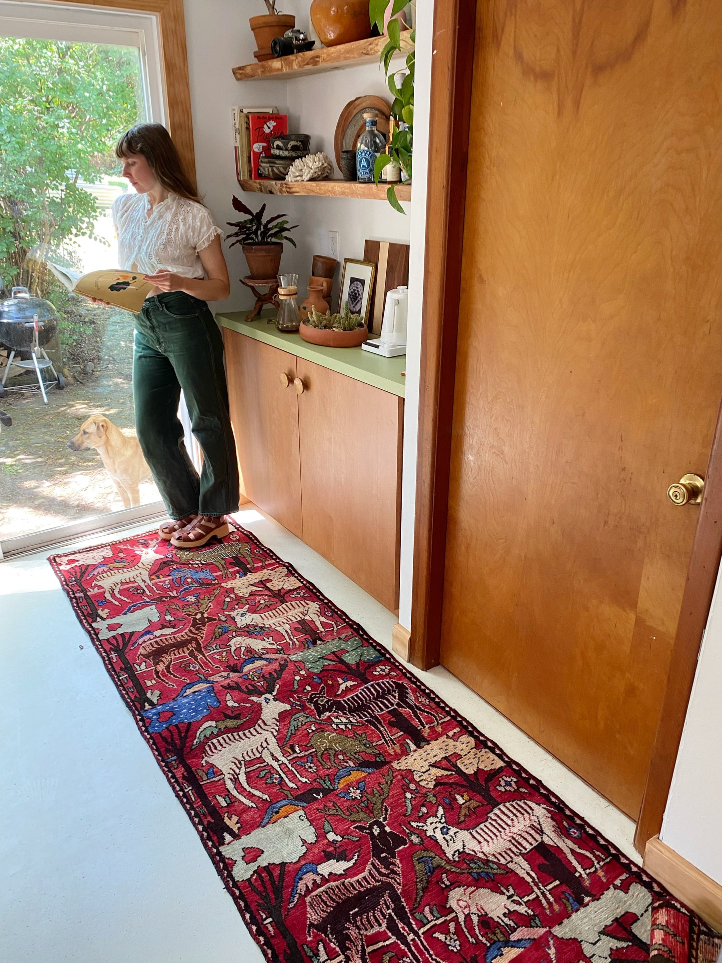 Style Vintage Red Hunting Runner Rug in a Kitchen