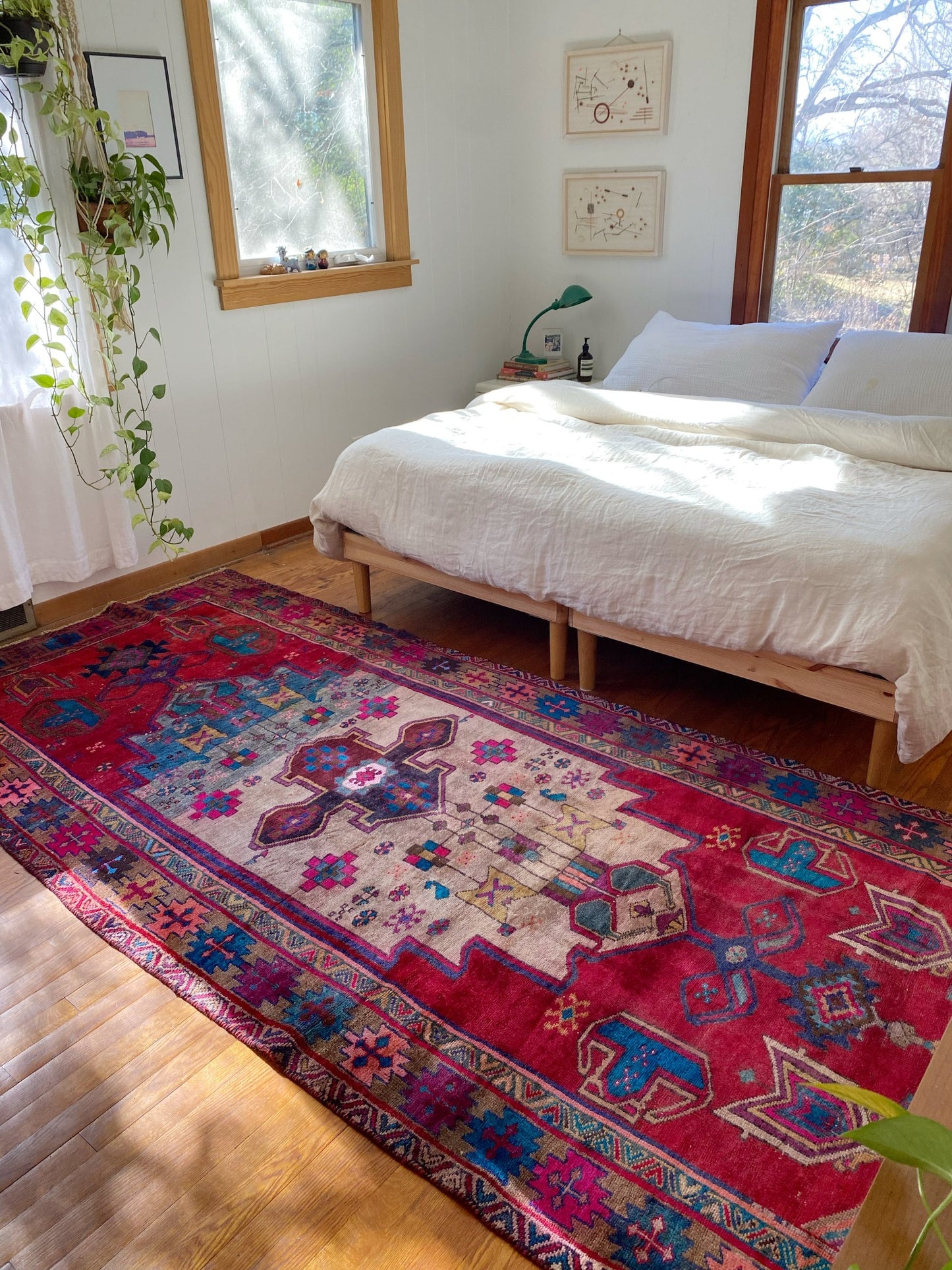 Style Cape Persian Rug with a King Size Bed