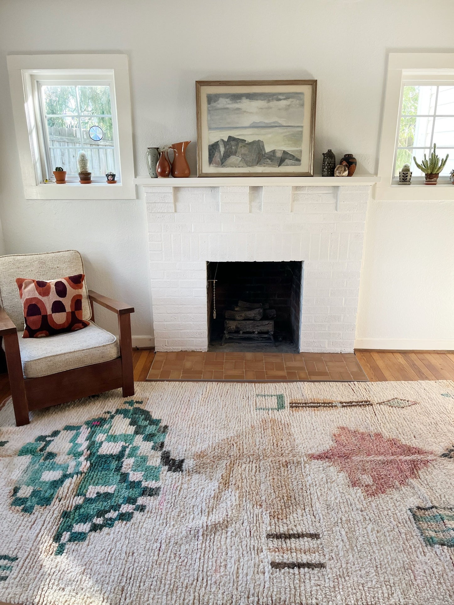 Style Maya Moroccan Rug by a FIreplace