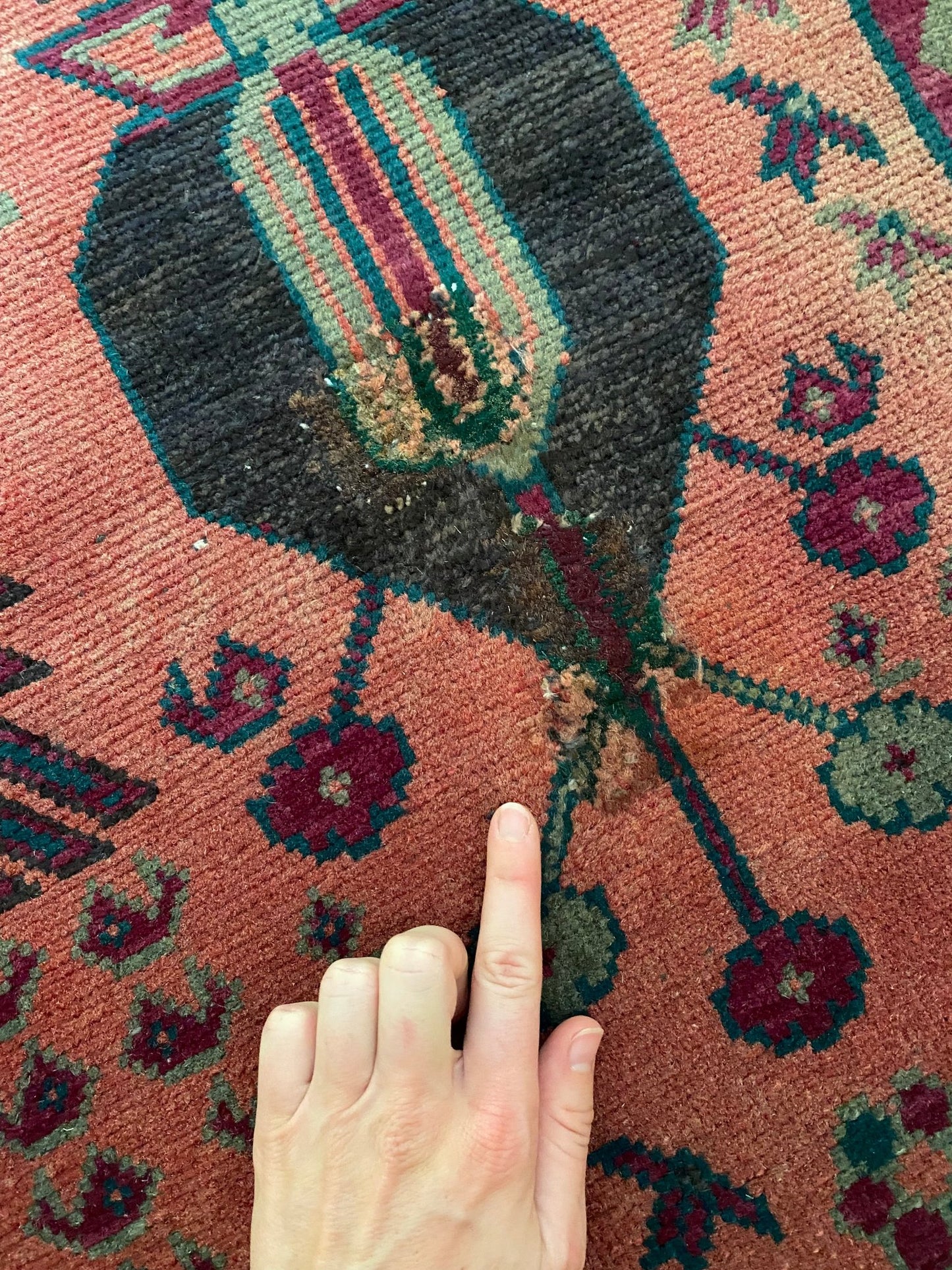 Shows Mend on Vintage Persian Rug