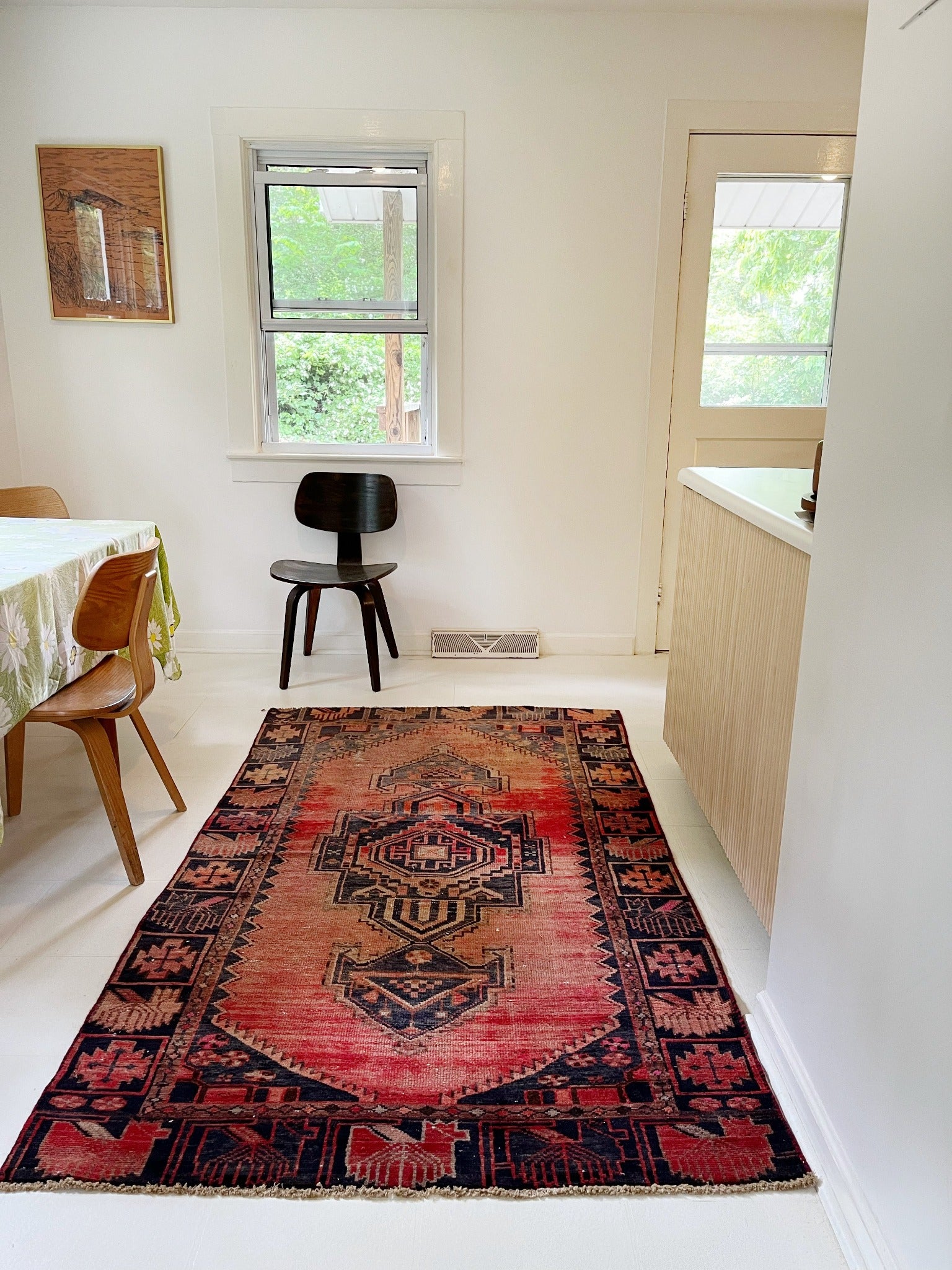 Style Vintage Red Persian Rug in a Kitchen