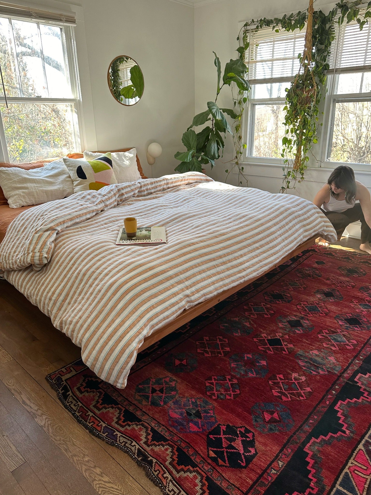 Hyssop Persian Rug Styled in a Bedroom