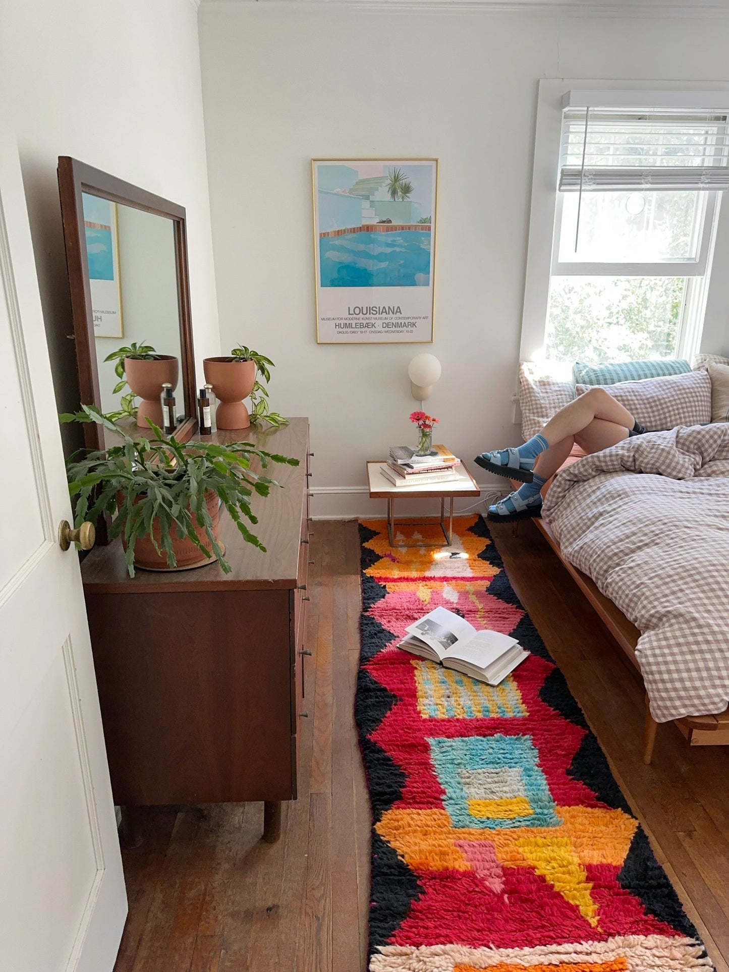 See Bright Moroccan Runner Rug Enhance a Bedside