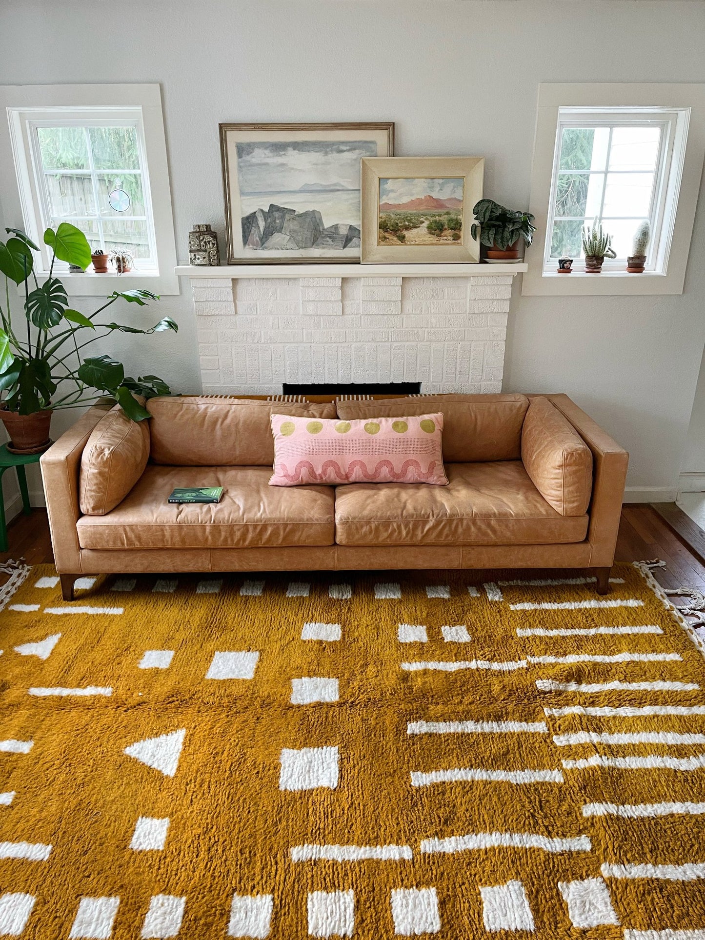 See Nareem Gold Moroccan Rug in a Living Room