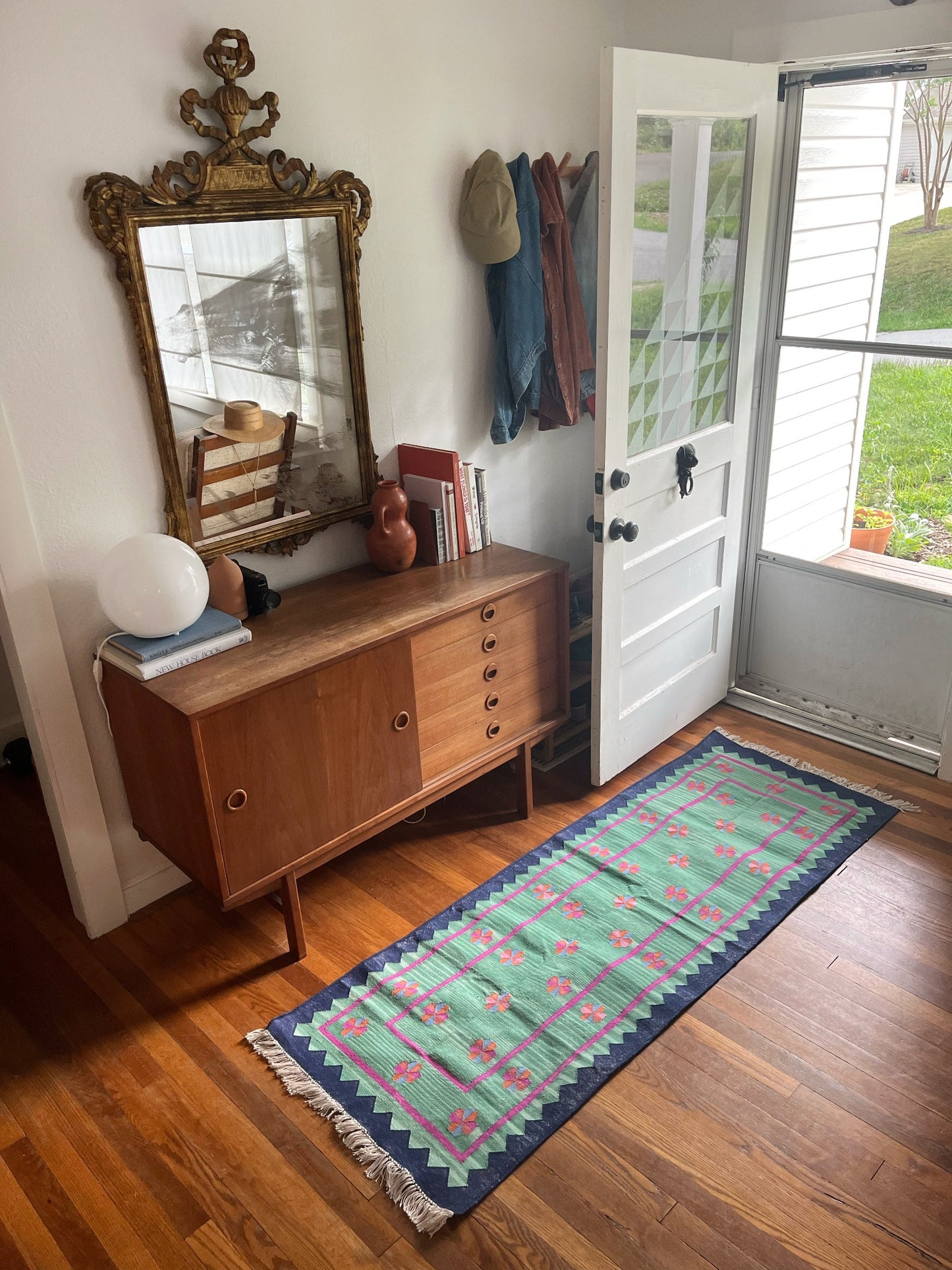 Style Flatweave Teal Runner Rug in an Entryway