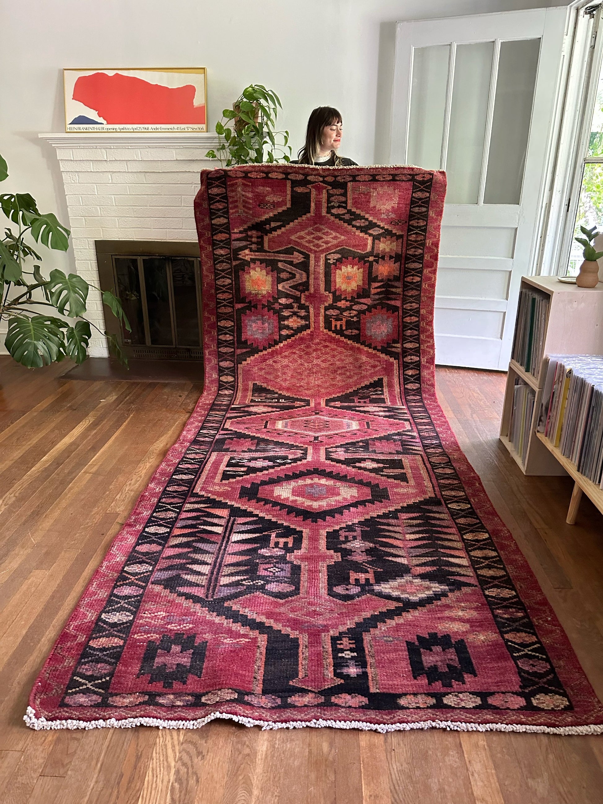 Geometric Traditional Designs in Lavender, Cream, and Terracotta on a Charcoal Rug